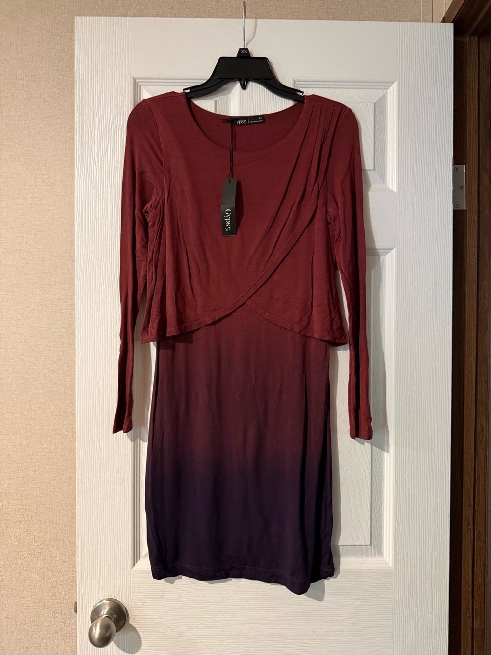 Gypsy 05 Burgundy to Plum Ombre Long Sleeve Dress